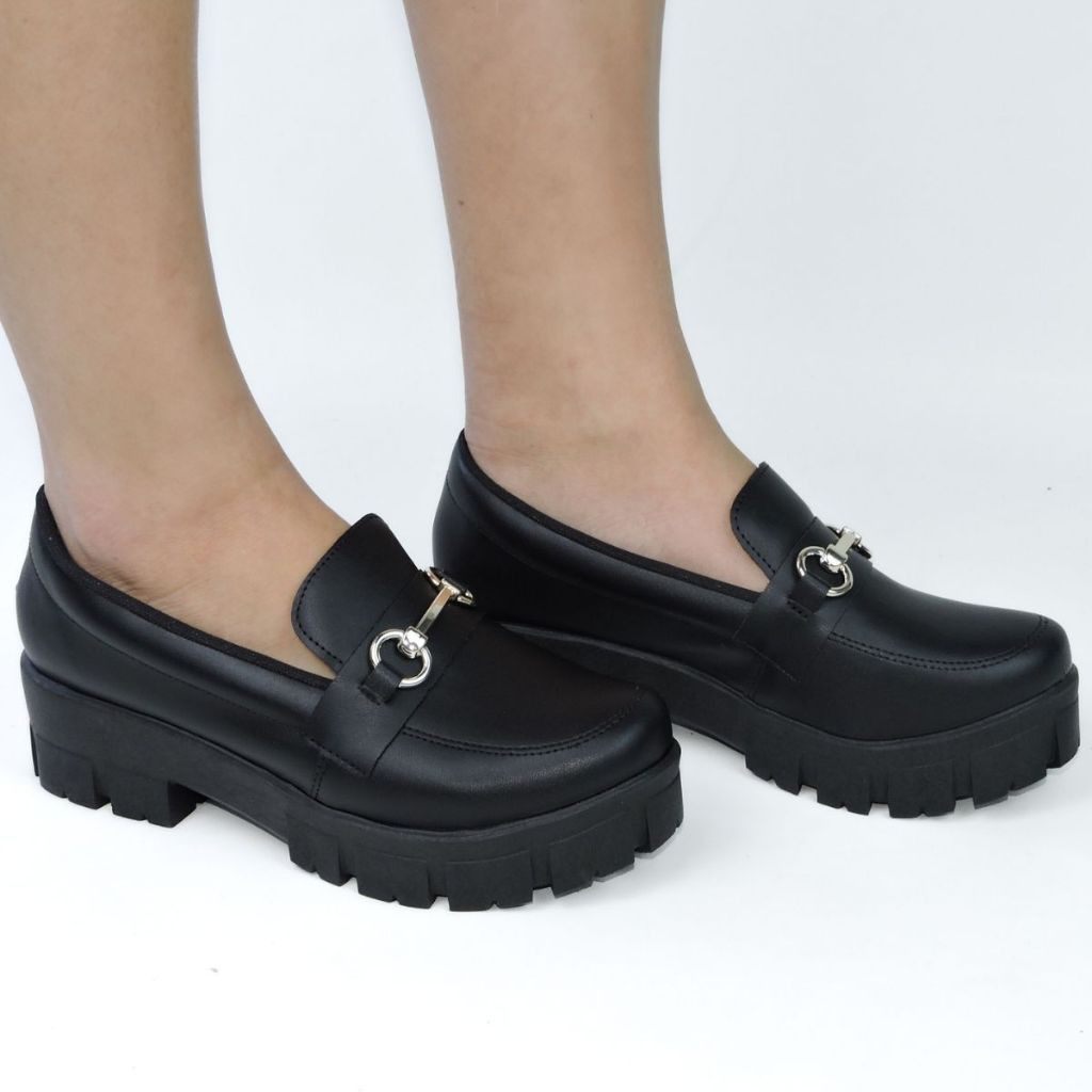 Mocassim Loafer Feminino Sola Alta Tratorado Enfeite ABS