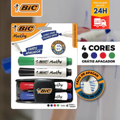 Pincel Bic para Quadro Branco Recarregável 04 Canetas Mais Apagador