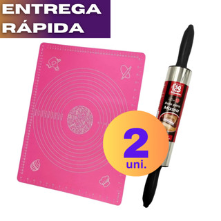 Tapete Culinário + Rolo Inox Antiaderente Grande para Cozinha de Silicone de Qualidade Para Massas