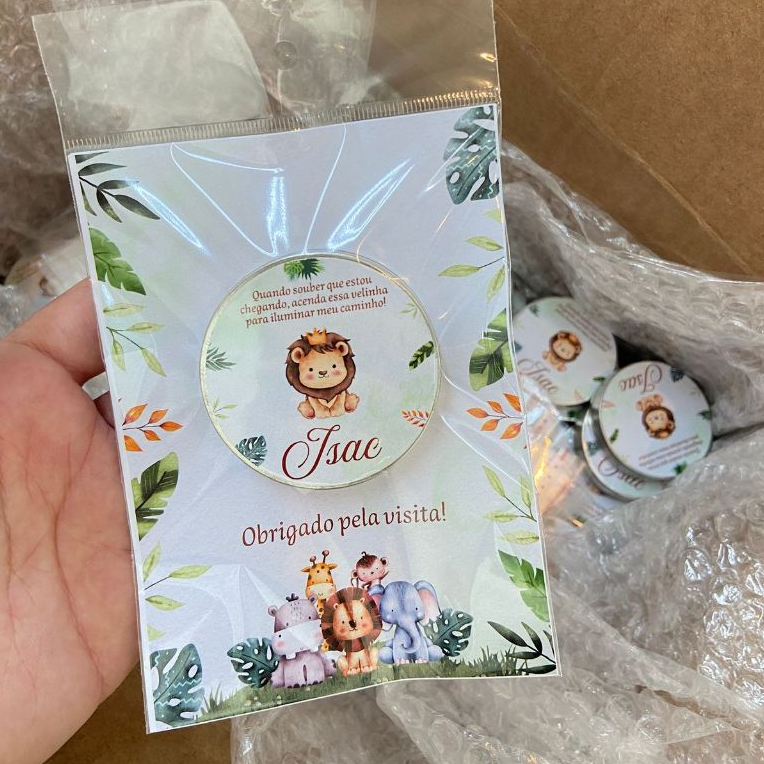 Kit 45 Mini Vela Aromática na Latinha Personalizada para Lembrancinha Maternidade Batizado Casamento