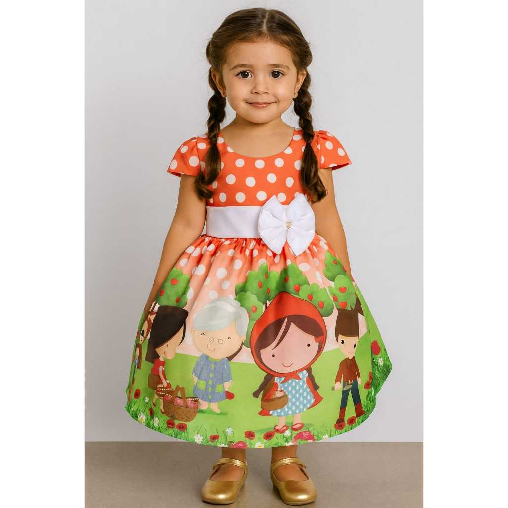 Vestido Infantil Luxo Chapeuzinho Vermelho Para Aniverário Festa Menina