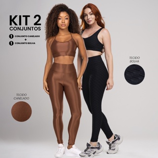 Kit 2 Conjuntos Fitness – Canelado + Bolha | Academia & Casual em Oferta na Shopee