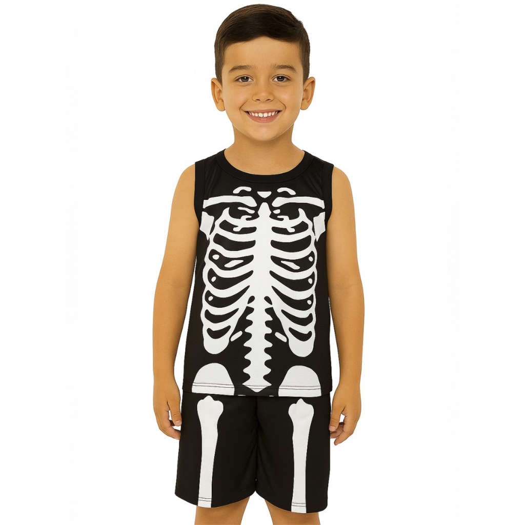 Conjunto Infantil Temático Fantasia Esqueleto Regata e Short