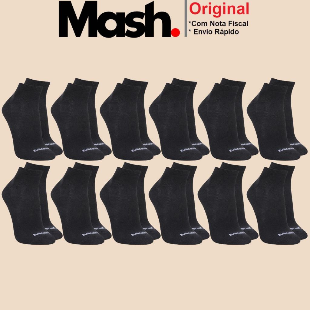 Kit com 12 Pares de Meias Mash Sport Cano Curto Unissex Original