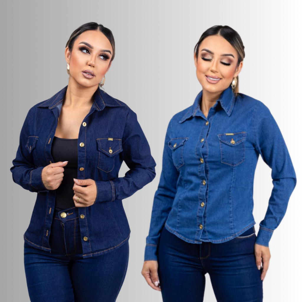 Camisa feminina de manga longa, camisa jeans feminina casual.