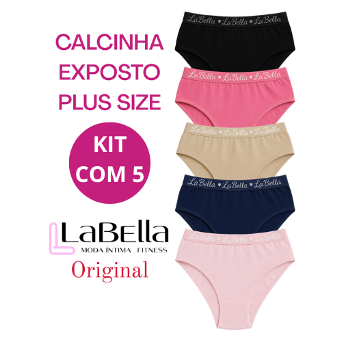 Kit 5 Calcinha Plus Size Cintura Alta Algodão Cotton Feminina Ref 029 em Oferta na Shopee