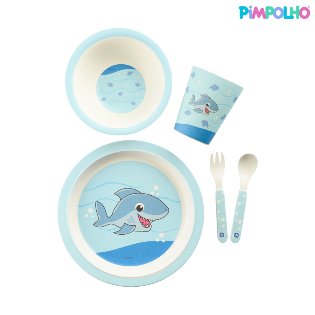 Kit Alimentação 5 Peças Prato Tigela Copo Garfo Pimpolho