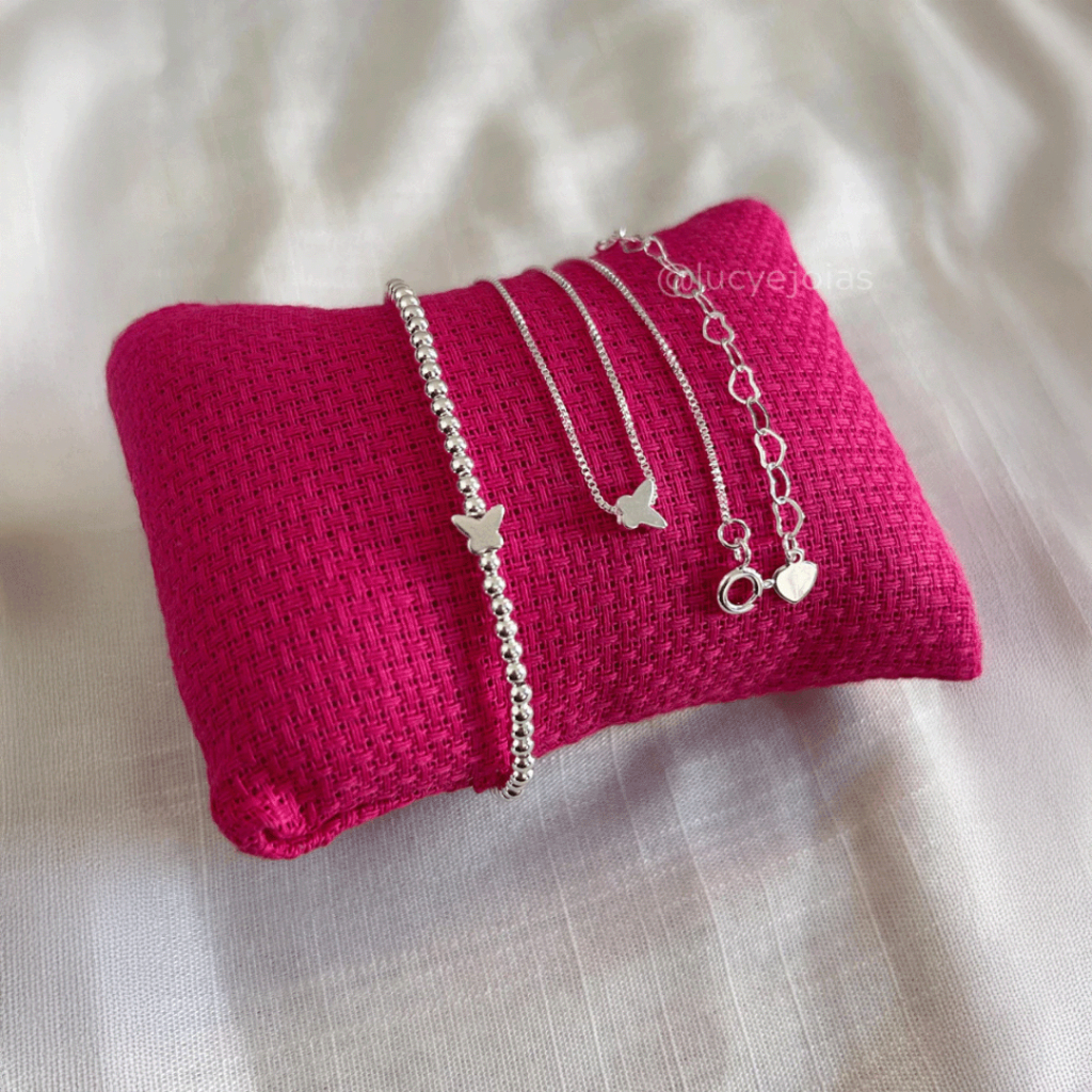 Conjunto Colar Borborleta + Pulseira Bolinha Borboleta em Oferta na Shopee