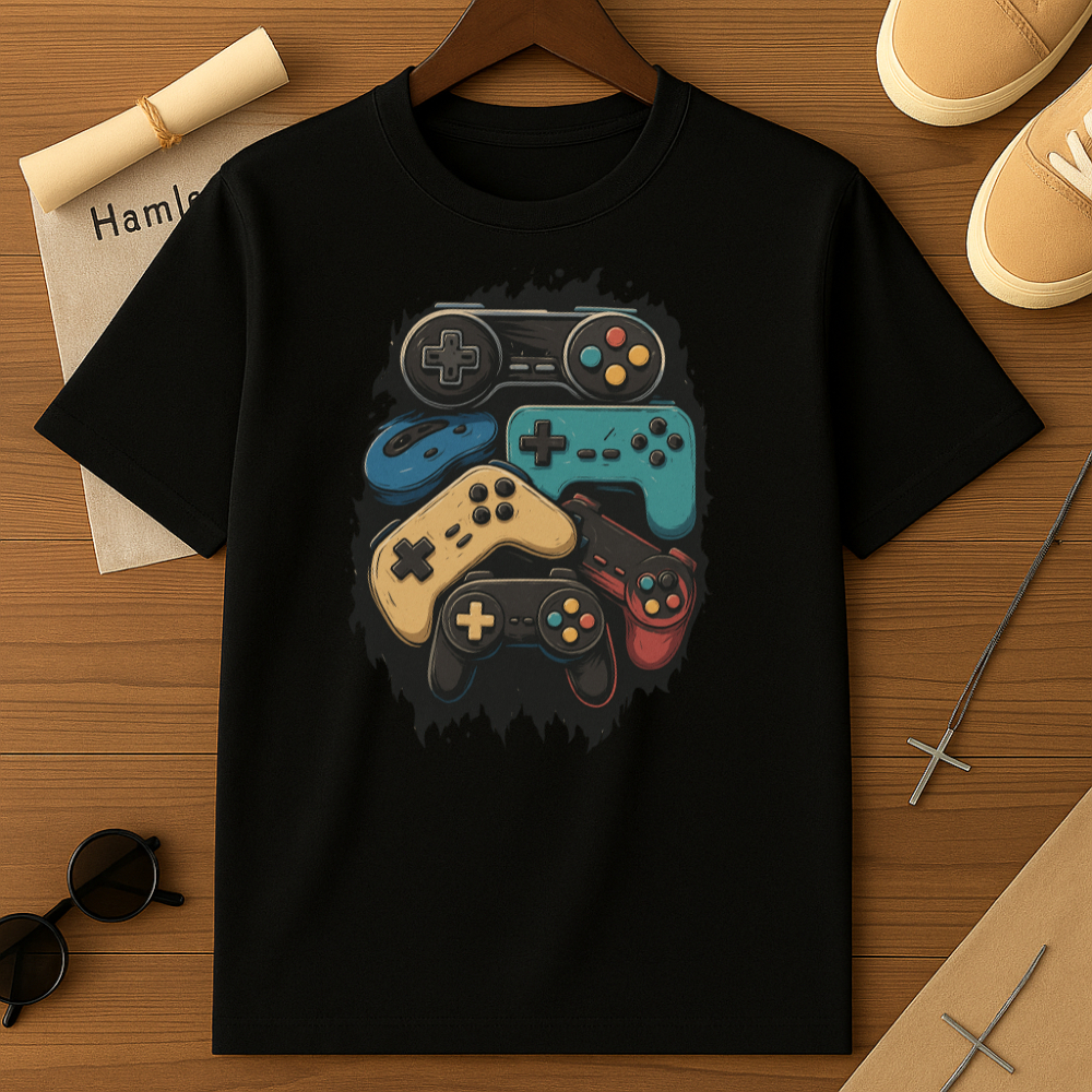 Camiseta Algodão Infantil Estampado Masculino Controles Game 300 Jogos Player Dia Das Crianças Presentes
