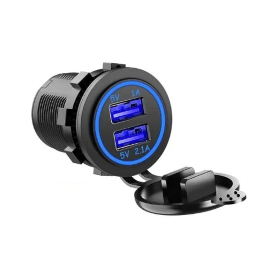 Tomada Veicular Carregador Usb 12v/24v 2 Saídas 1.0a E 2.1a- Azul