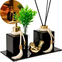 Kit Lavabo Super Luxo Com Vasinho e Bandeja Porta Saboneteira e Aromatizador 250ml
