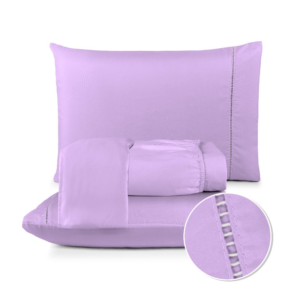 Jogo Lençol Ponto Palito 03 Peças Micropercal Com Elástico 400 Fios Berço Solteiro Casal Queen King