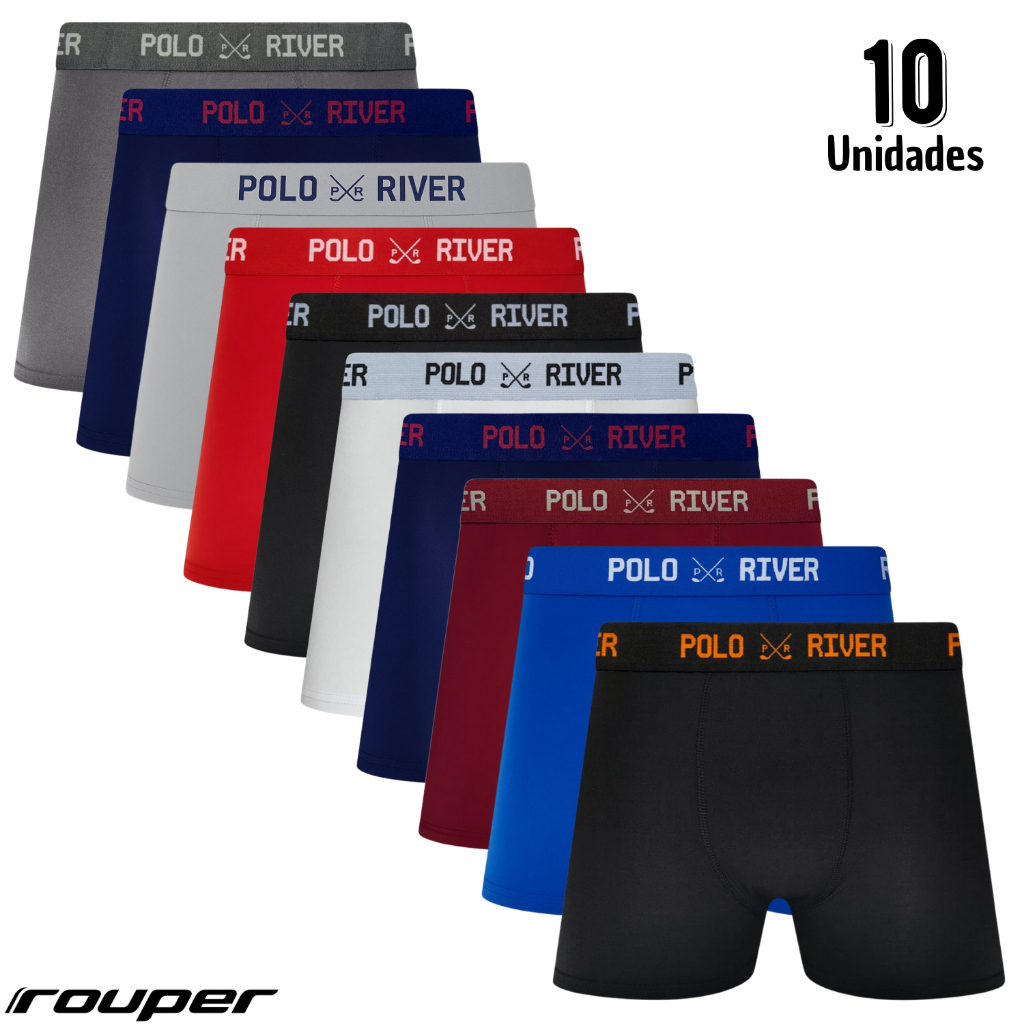Kit 10 Cuecas Boxer Microfibra Confortável Polo River
