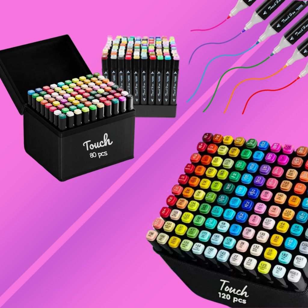 24/36/48/60/80/102/120 Conjunto Canetas Marcador Permanente Ponta Dupla Material Escola Pintura Arte