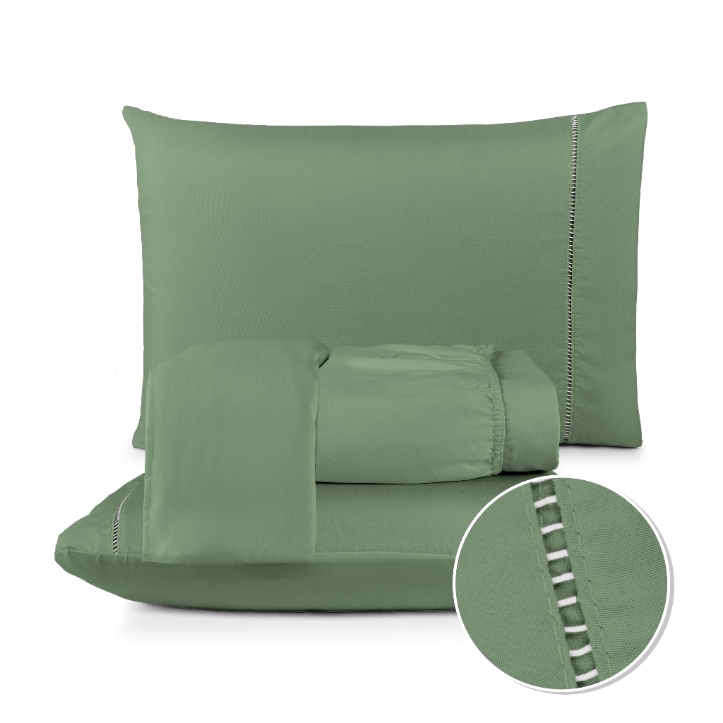 Jogo de Lençol Berço Solteiro Casal Queen King 02 e 03 Peças Extra Macio 400 Fios Micropercal Com Ponto Palito