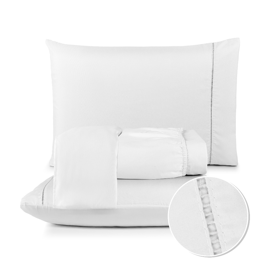 Jogo de Lençol Berço Solteiro Casal Queen King 02 e 03 Peças Toque Acetinado 400 Fios Micropercal Com Ponto Palito