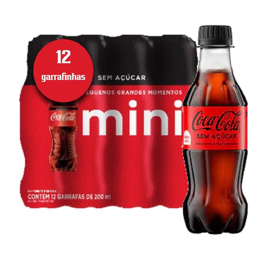Coca Cola Mini Sem Açúcar 200ml Fardo C/12 Unidade Mais vendido Envio Imediato