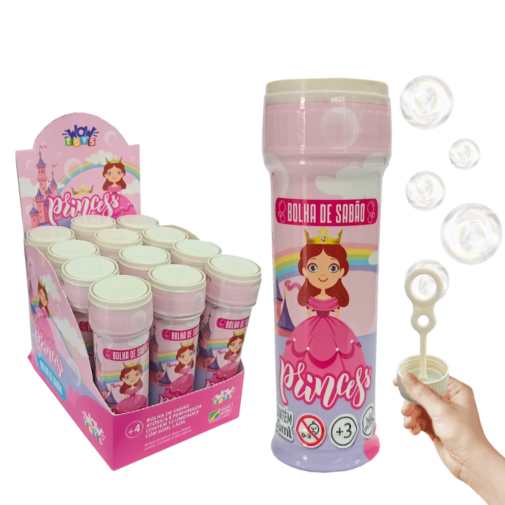 Kit 12 Bolha De Sabão Princesas 60ml Lembrancinha de aniversário infantil bolinha sacolinha surpresa