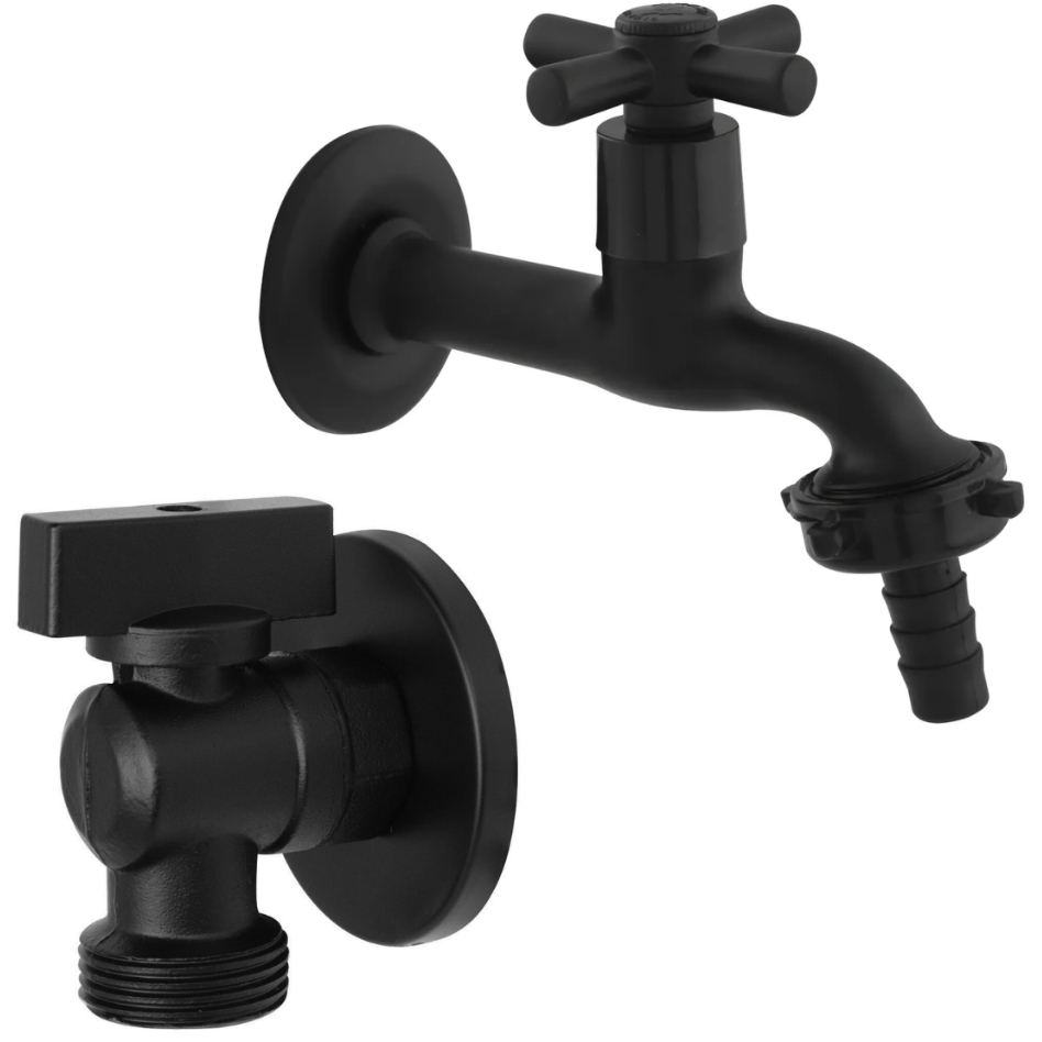 Kit Torneira de Jardim/ Tanque + Registro Esfera Máquina Multiuso Metal Premium Preto Fosco em Oferta na Shopee