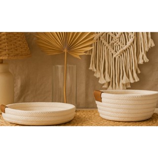 Kit Cesto de Corda de Algodão Pequeno e Bandeja de Corda de Algodão Raízes Boho em Oferta na Shopee