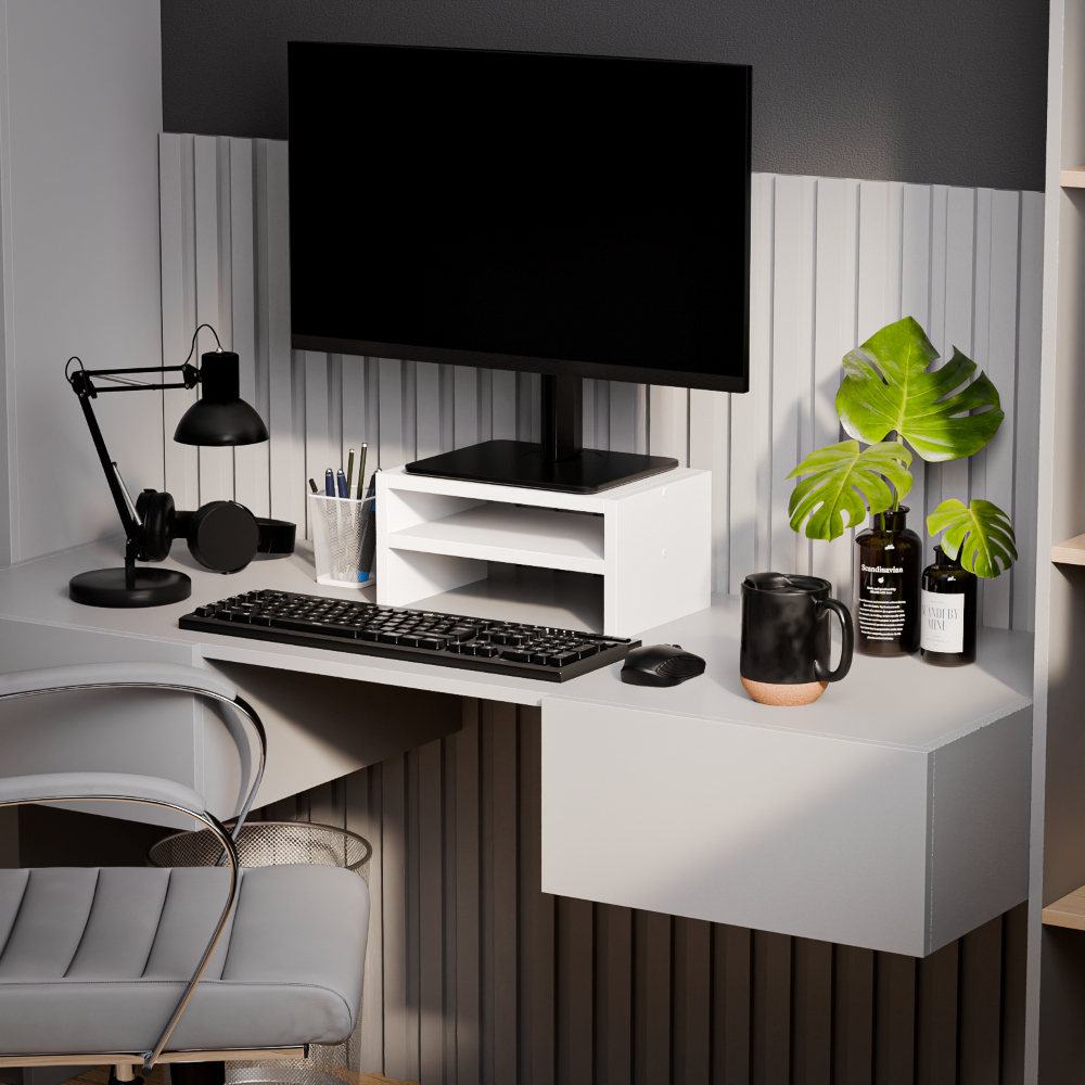 Suporte para Monitor Base de Mesa Branco Madeira