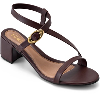 Sandália Feminina Lumiss Salto Baixo Bloco Bico Redondo Fivela Marrom em Oferta na Shopee