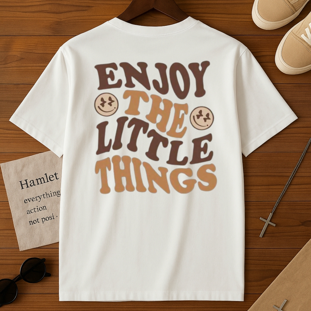 Camiseta Algodão Infantil Masculina Estampada Enjoy The Litlle things 303 Passeio Aniversário Presente Dia das Crianças