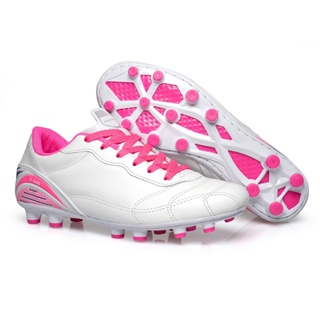 Chuteira de Futebol Campo de Couro Legítimo Branco e Rosa Costurada Lançamento em Oferta na Shopee