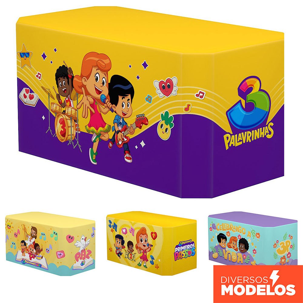 Capa Forro de Mesa Decoração Festa 3 Palavrinhas Aniversário Infantil Tecido Sublimado Veste Fácil - Licenciado em Oferta na Shopee