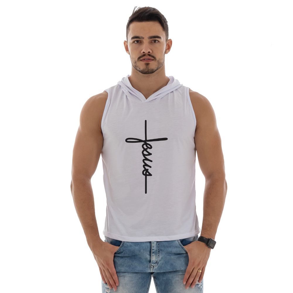 Regata Com Capuz Cavada Masculina Treino Pesado Valoriza Shape - Camiseta Academia Lateral Aberta Fitness
