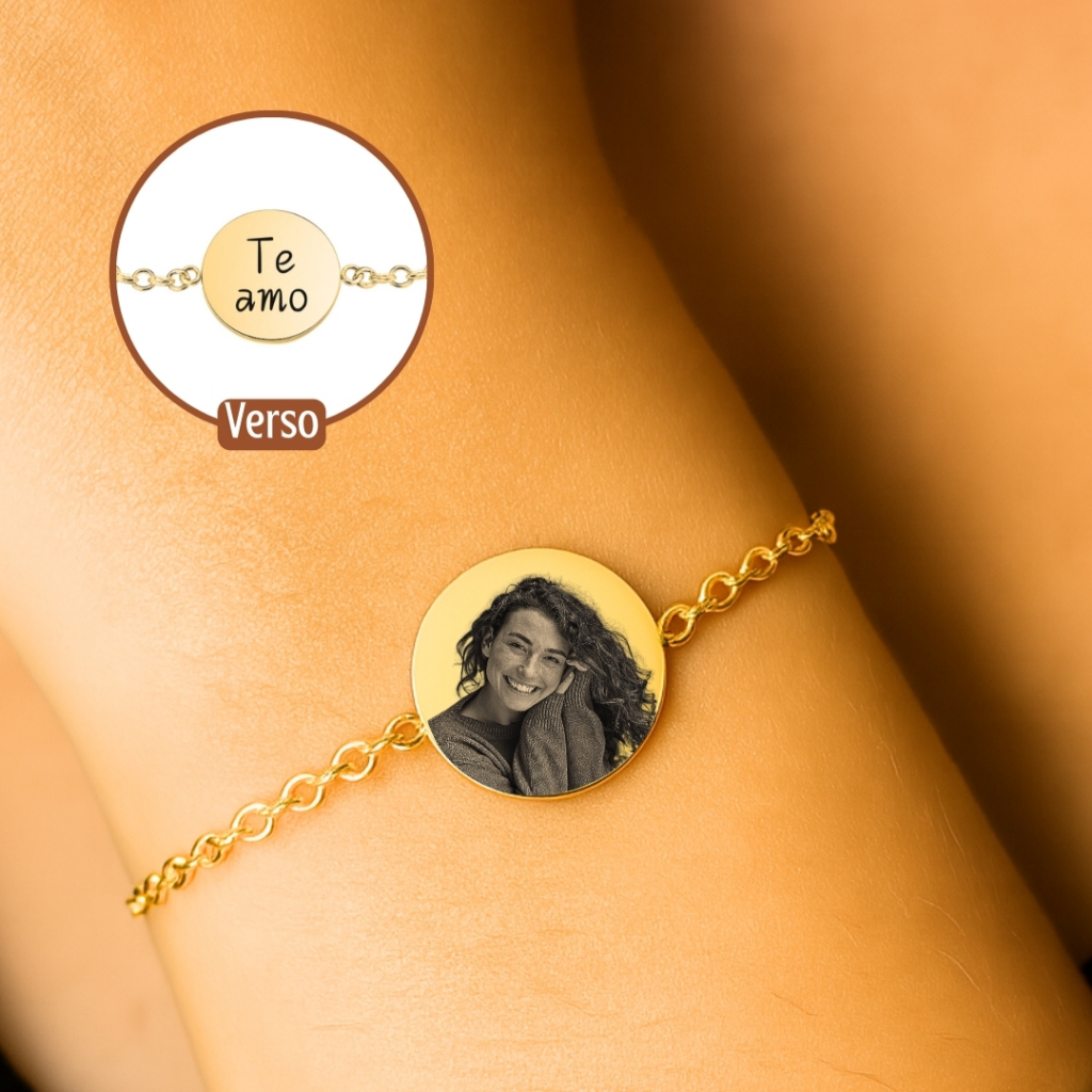Pulseira Medalha Foto Personalizada Fotogravação à Laser Banhado a Ouro 18K ou Prata em Oferta na Shopee