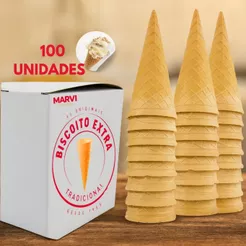 Casquinha Biscoito EXTRA Crocante Marvi Para Sorvetes Ou Cones - 100 unidades
