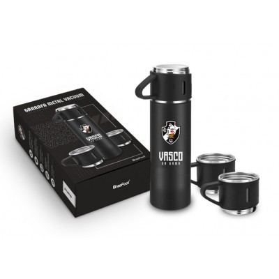 GARRAFA METAL VACUUM COM 3 CANECAS - VASCO