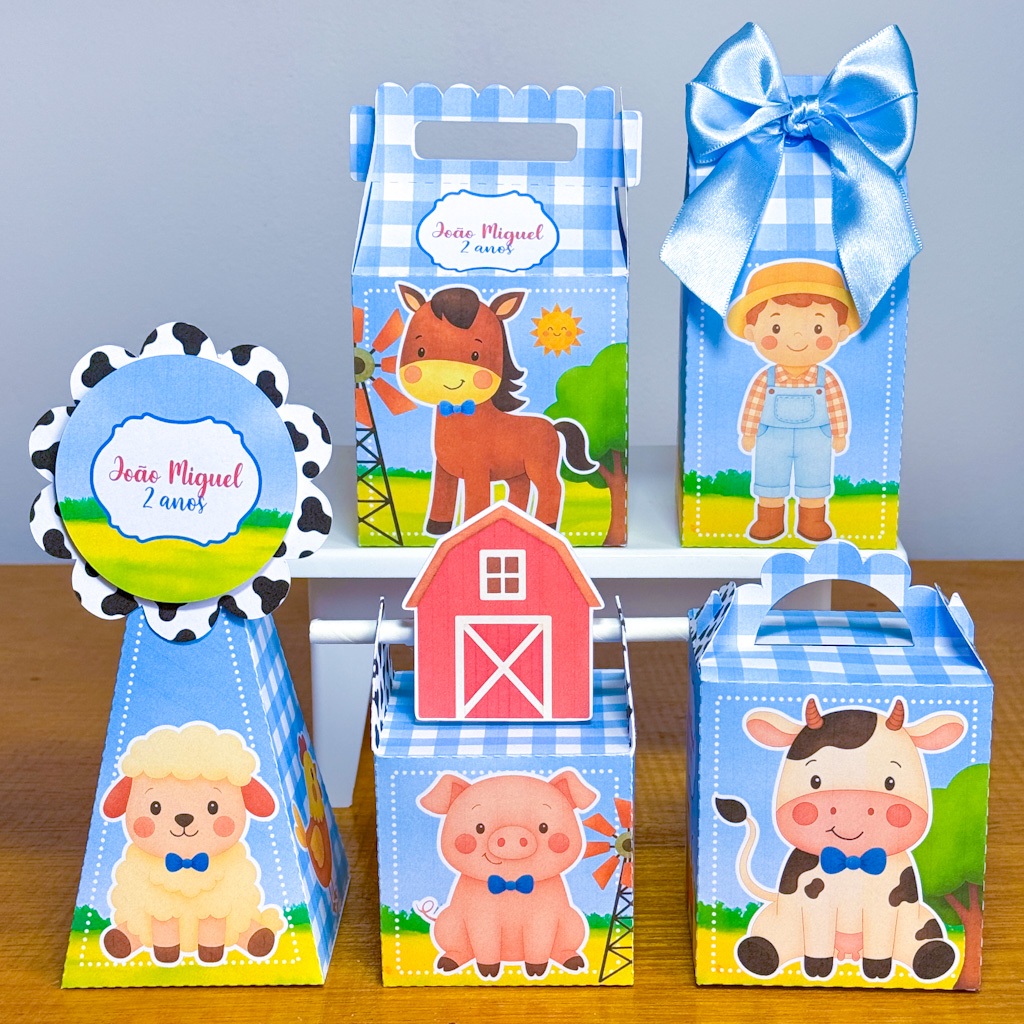 KIT FESTA FAZENDINHA MENINO Caixinhas Personalizadas Lembrancinhas Para festas PEGUE E MONTE