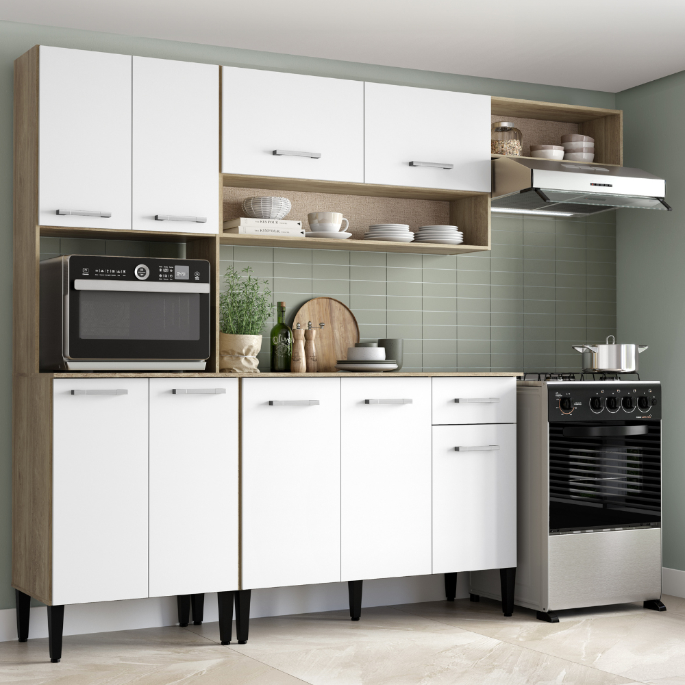 Armário Cozinha Compacta Arizona Smart Carvalho/Branco Carraro em Oferta na Shopee