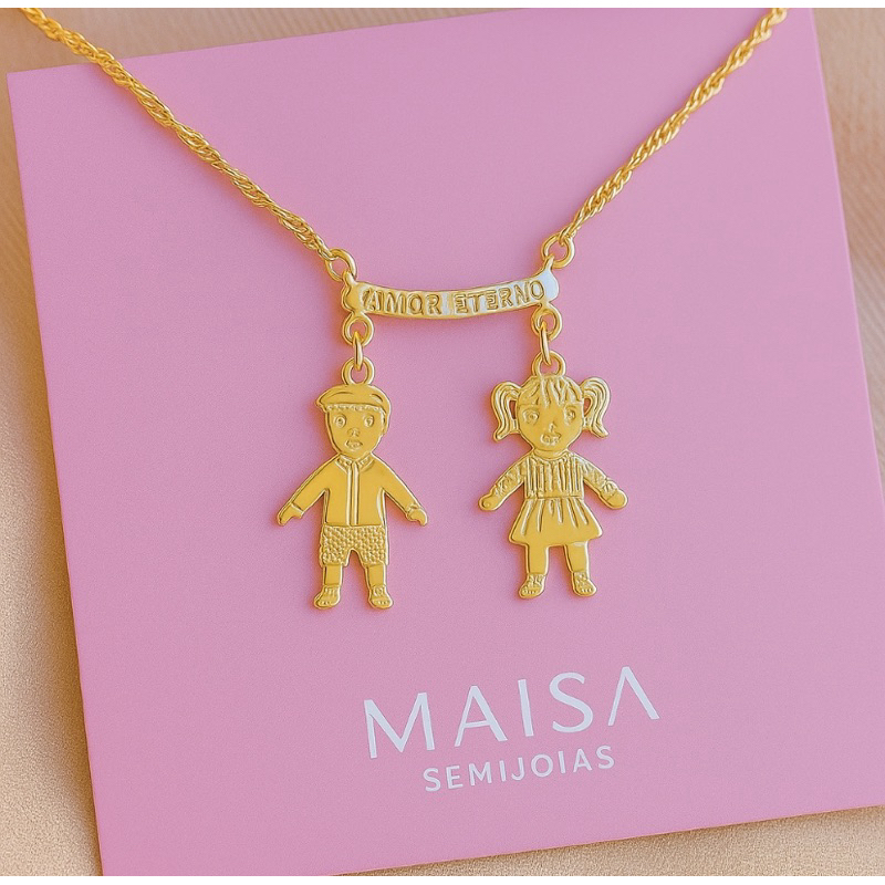 Colar de 1 ate 4 filhos Com 2 Meninos e 1 Menina Canga Com Dois Meninos E Uma Menina Canga