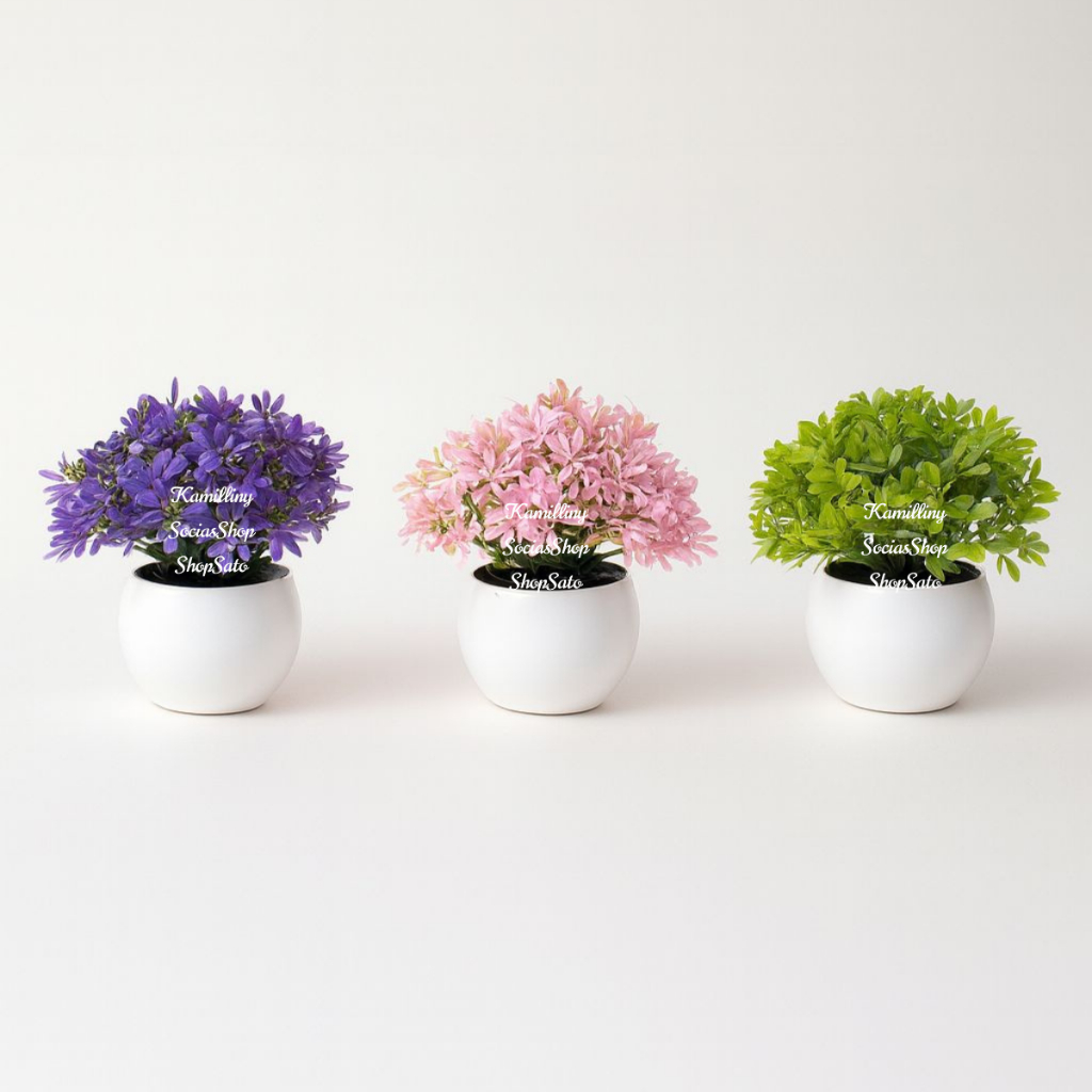 Arranjo Vasinho com Musgo Redondo + Mini Bonsai Colorido Artificial Bola , Decoração Casa Escritório , Enfeites