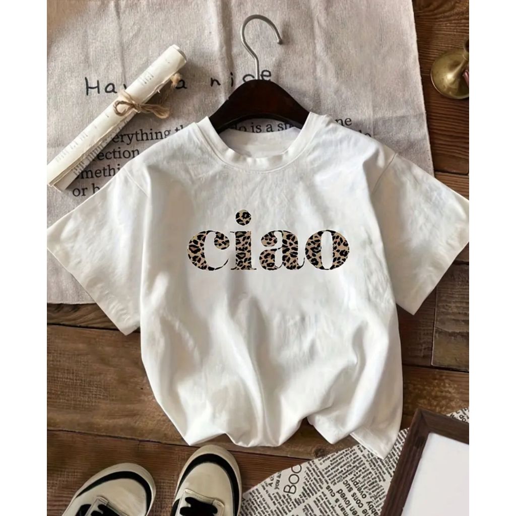 Camiseta Feminina Onça Leopardo Ciao Estampada Gola Redonda 100% Algodão