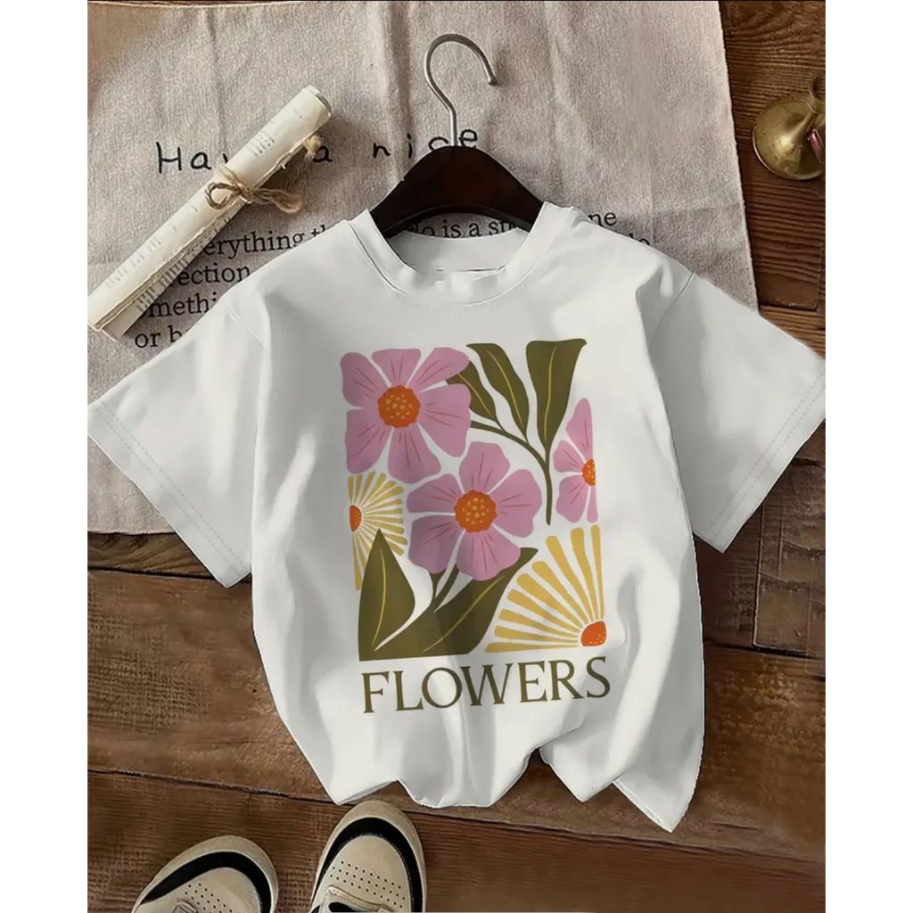 Camiseta Feminina Algodão Estampada Flores Gola Redonda