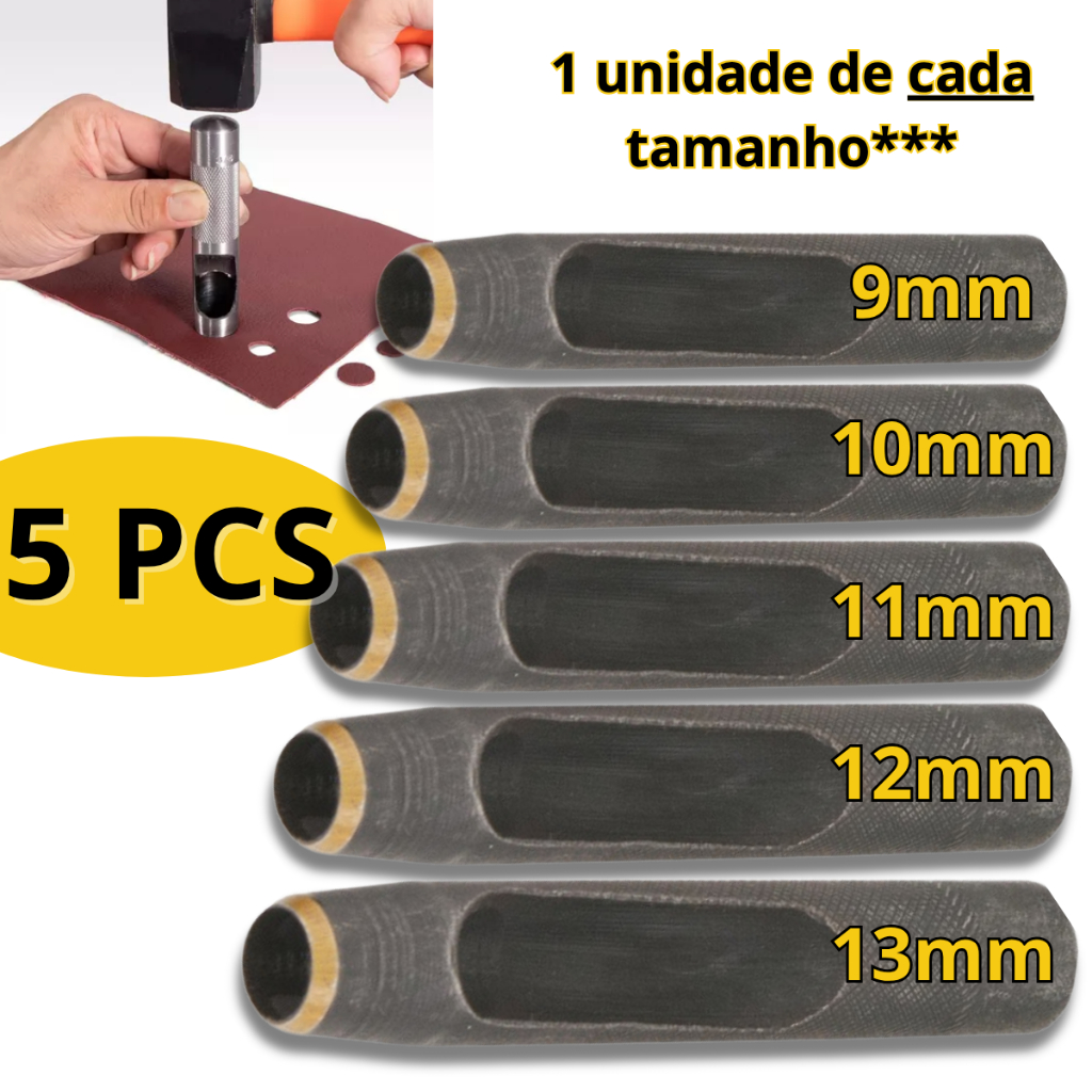 Kit Vazador Aço 9,10,11,12,13mm Para Couro, Papelao, Juntas em Oferta na Shopee