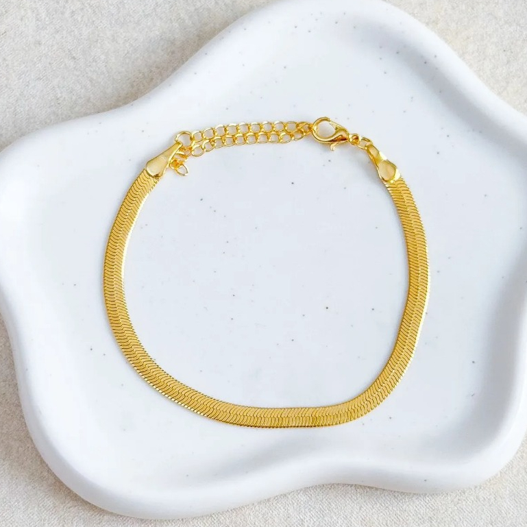 [ SEMI JOIA ] Pulseira Feminina Fita Malha 4mm Delicada (21cm) Banhado em Ouro 18k Alto Padrão