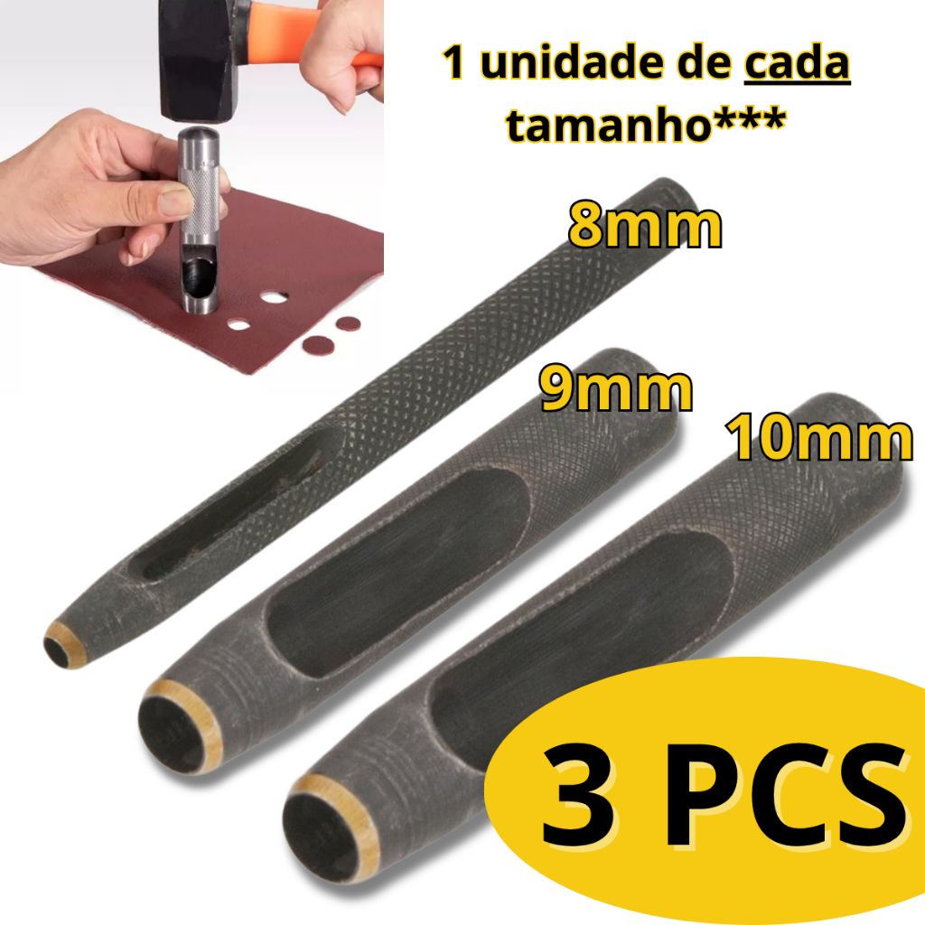 Kit Vazador Aço 8,9,10mm Para Couro, Papelao, Juntas em Oferta na Shopee