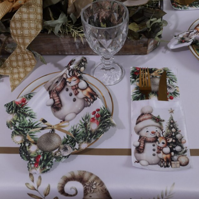 Mesa Posta Natal – 16 Guardanapos + 16 Porta Talheres para Ceia e Decoração