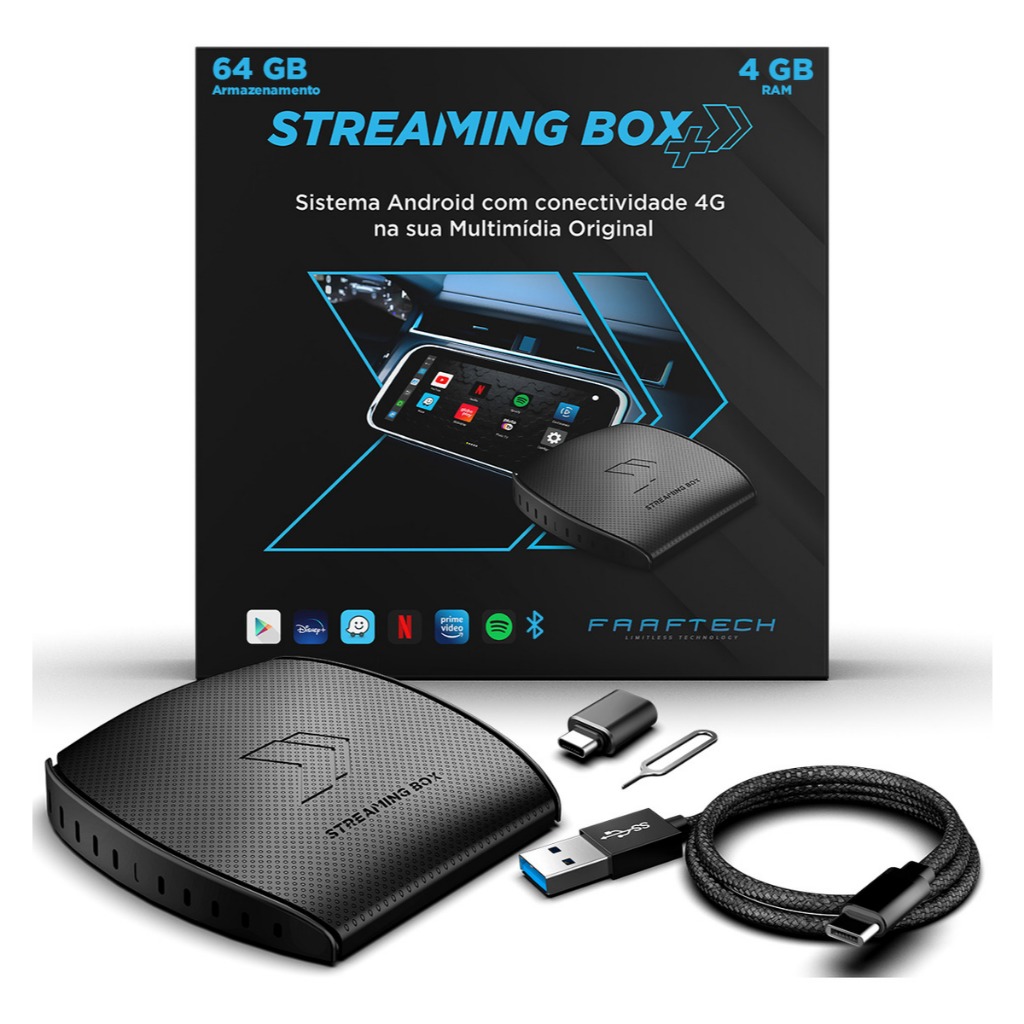 Streaming Box Plus Faaftech Octacore Carplay Android 4Gx64G + 128G Aplicativo Carplay Android 13 em Oferta na Shopee
