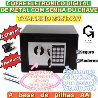 Cofre Eletrônico Moderno em Metal com Senha ou Chave Mais Seguro Tamanho 23x17x17 cm em Oferta na Shopee