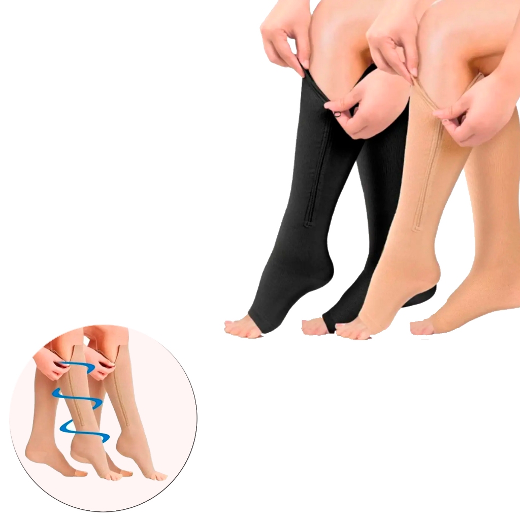 Par De Meias 3/4 Média Compressão Com Ziper 20-30mmhg Diário em Oferta na Shopee