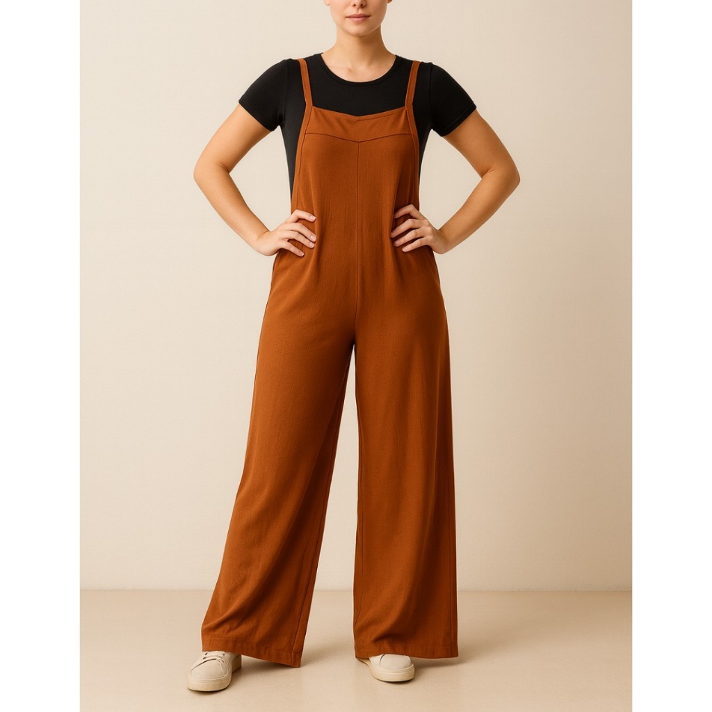 Jardineira Pantalona Feminina Casual Viscolycra Solta e Leve