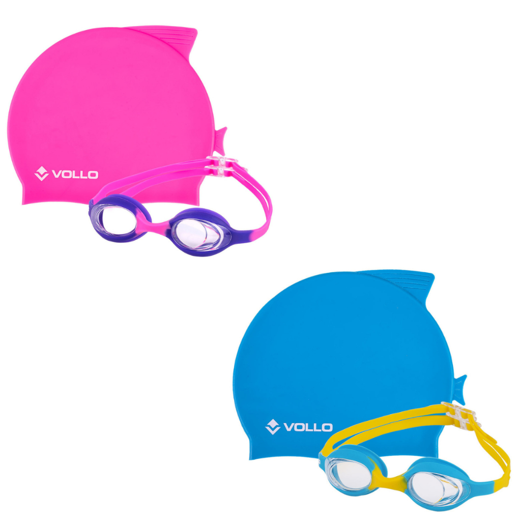 Kit Infantil Óculos De Natação Touca Silicone Vollo Piscina