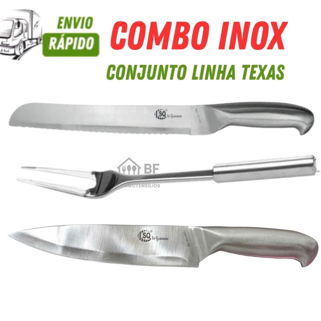 KIT 12 UTENSILIOS FACA PÃO FACA PEIXEIRA GARFO TRINCHANTE PARA CASA COZINHA RESTAURANTE CHURRASCO