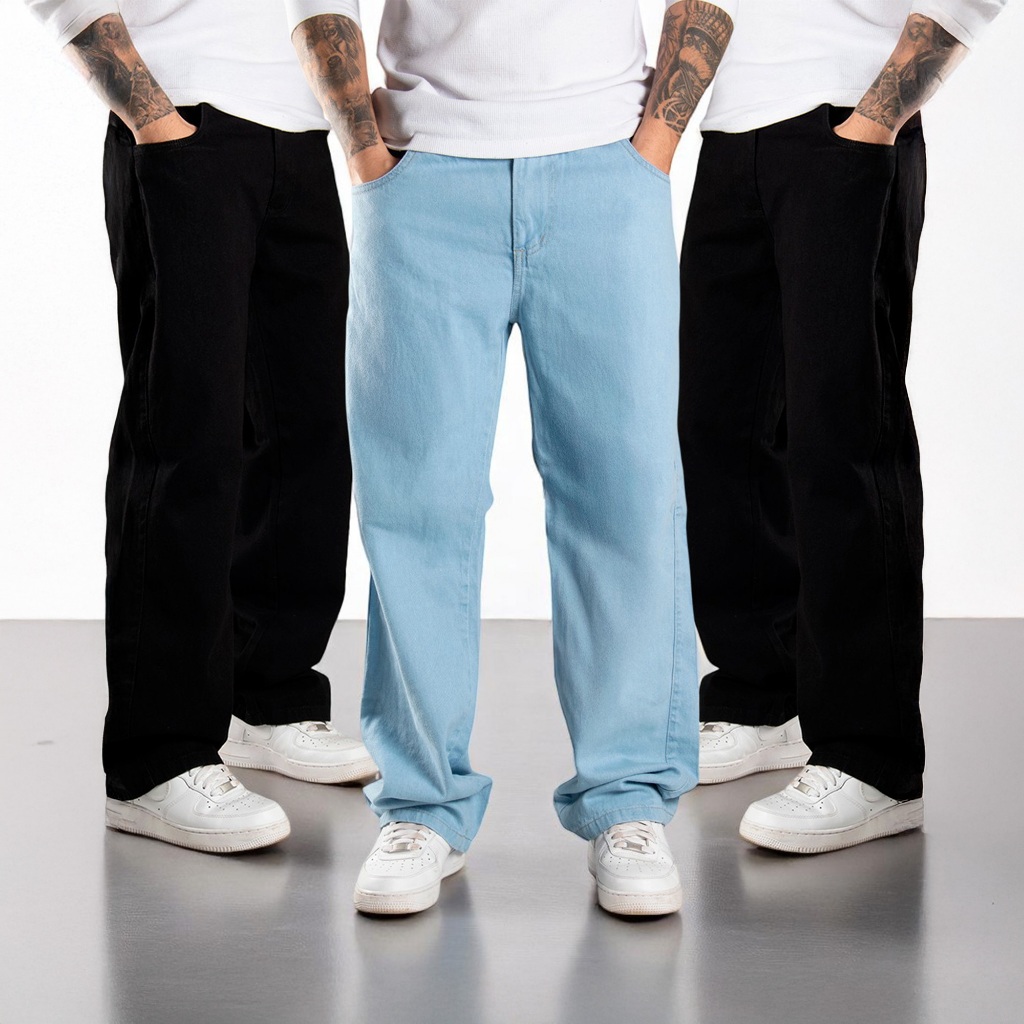 Calça Cargo Masculina Bag Jeans Larga Balão Larga estilo Skatista Carpenter Baggy Corte Reta